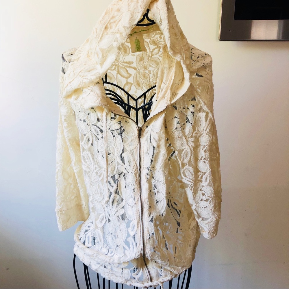 Lace sweater with hood